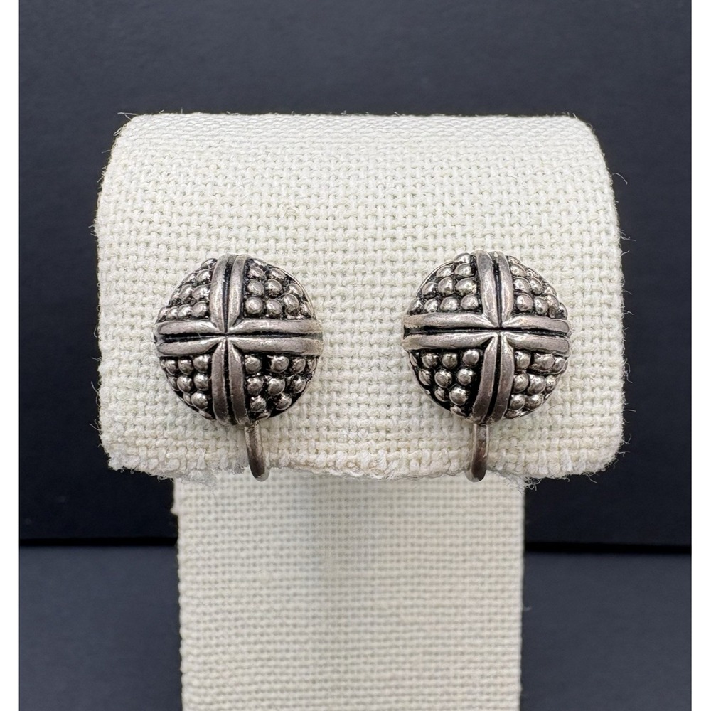 Vintage Napier Cross Divider Screw Back Earrings Silver Tone Byzantine Style